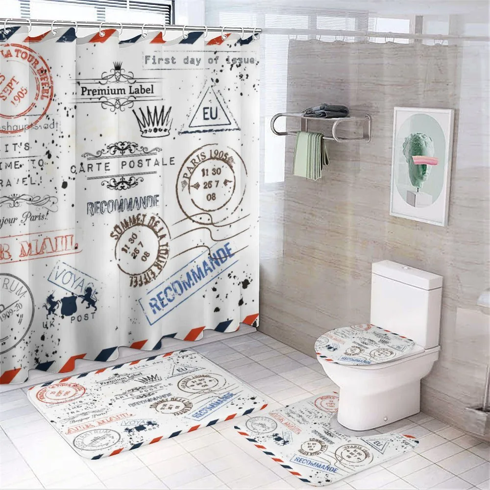 Retro Post Stamp Design — 4-Piece Bathroom Set preview
