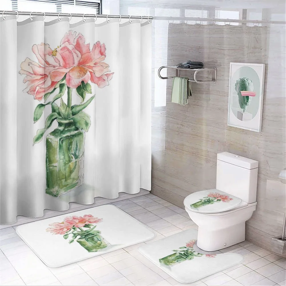 Rose Flower Drawing in Vase — 4-Piece Bathroom Set preview