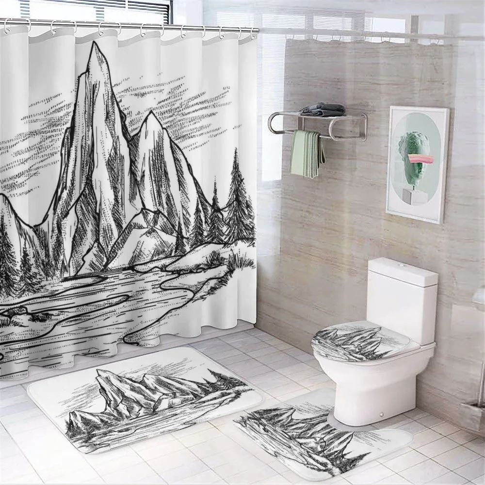 Sketchy Lake Trees — 4-Piece Bathroom Set preview
