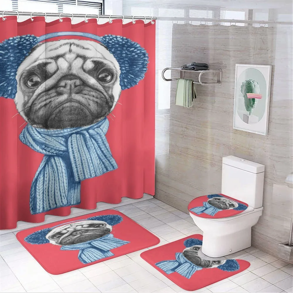 Winter Dog with Earmuffs — 4-Piece Bathroom Set preview
