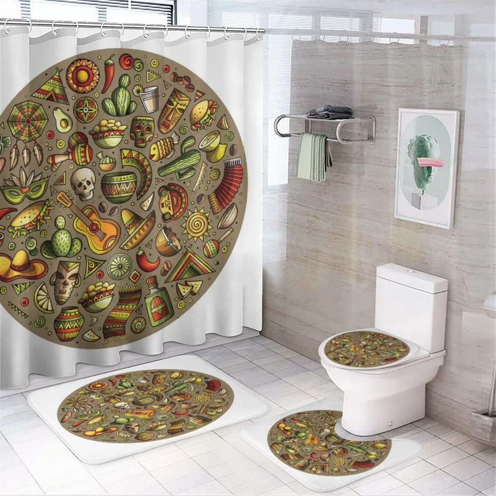 Colorful Doodles in Square — 4-Piece Bathroom Set preview
