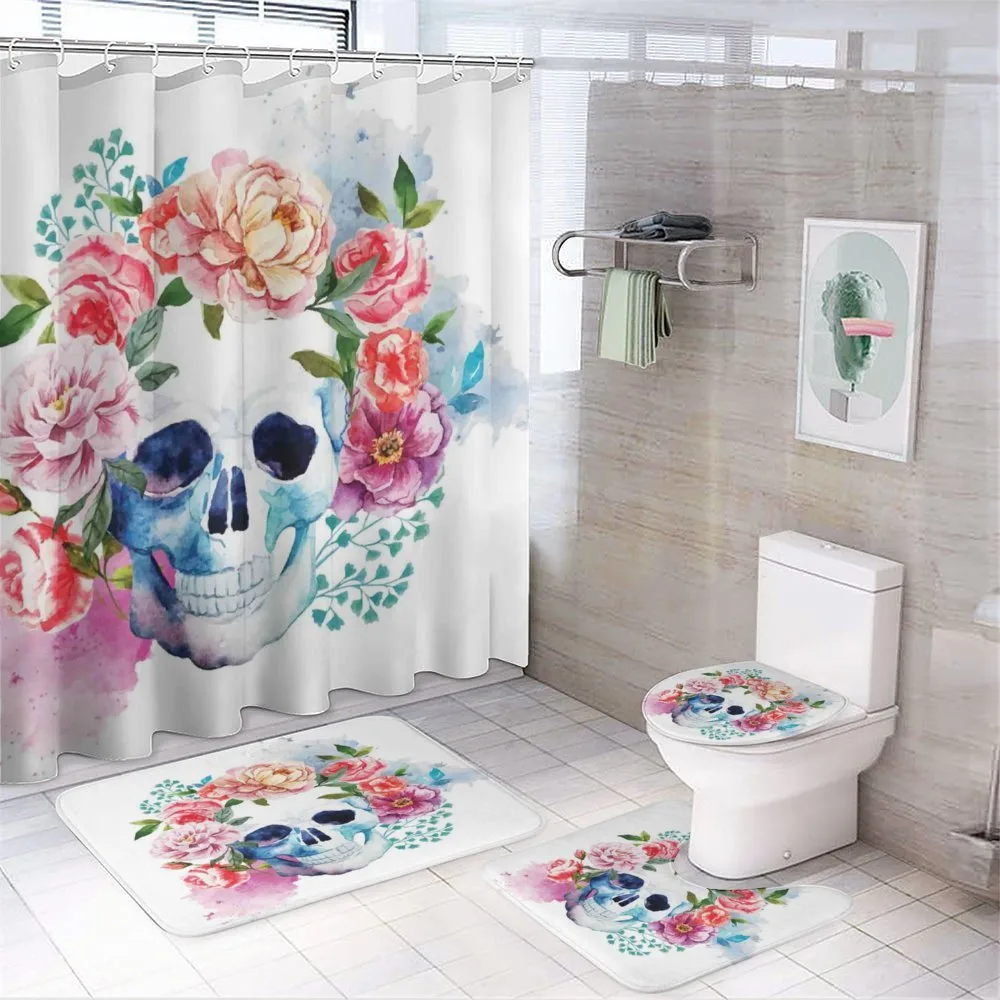Floral Colorful Skeleton — 4-Piece Bathroom Set preview