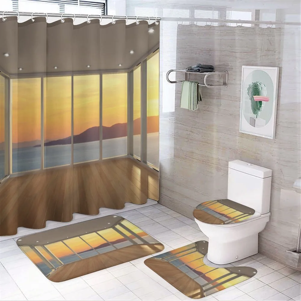 House with Mountain Ocean — 4-Piece Bathroom Set preview