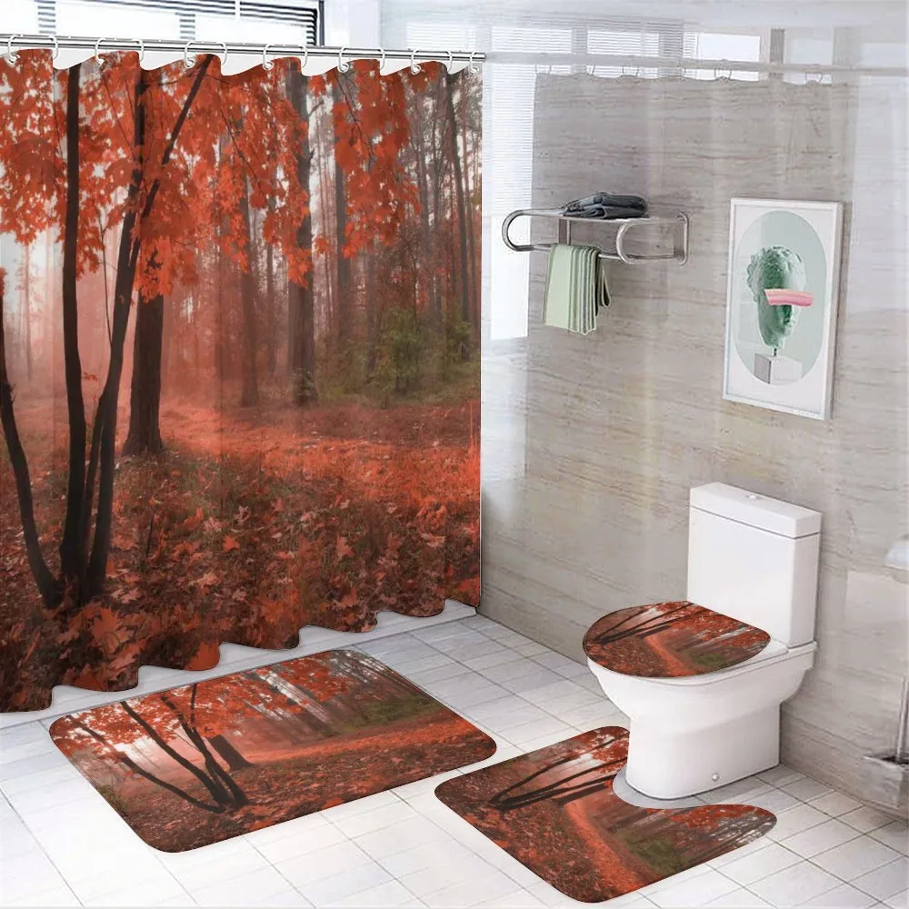 Misty Forest Leaves Orange — 4-Piece Bathroom Set preview