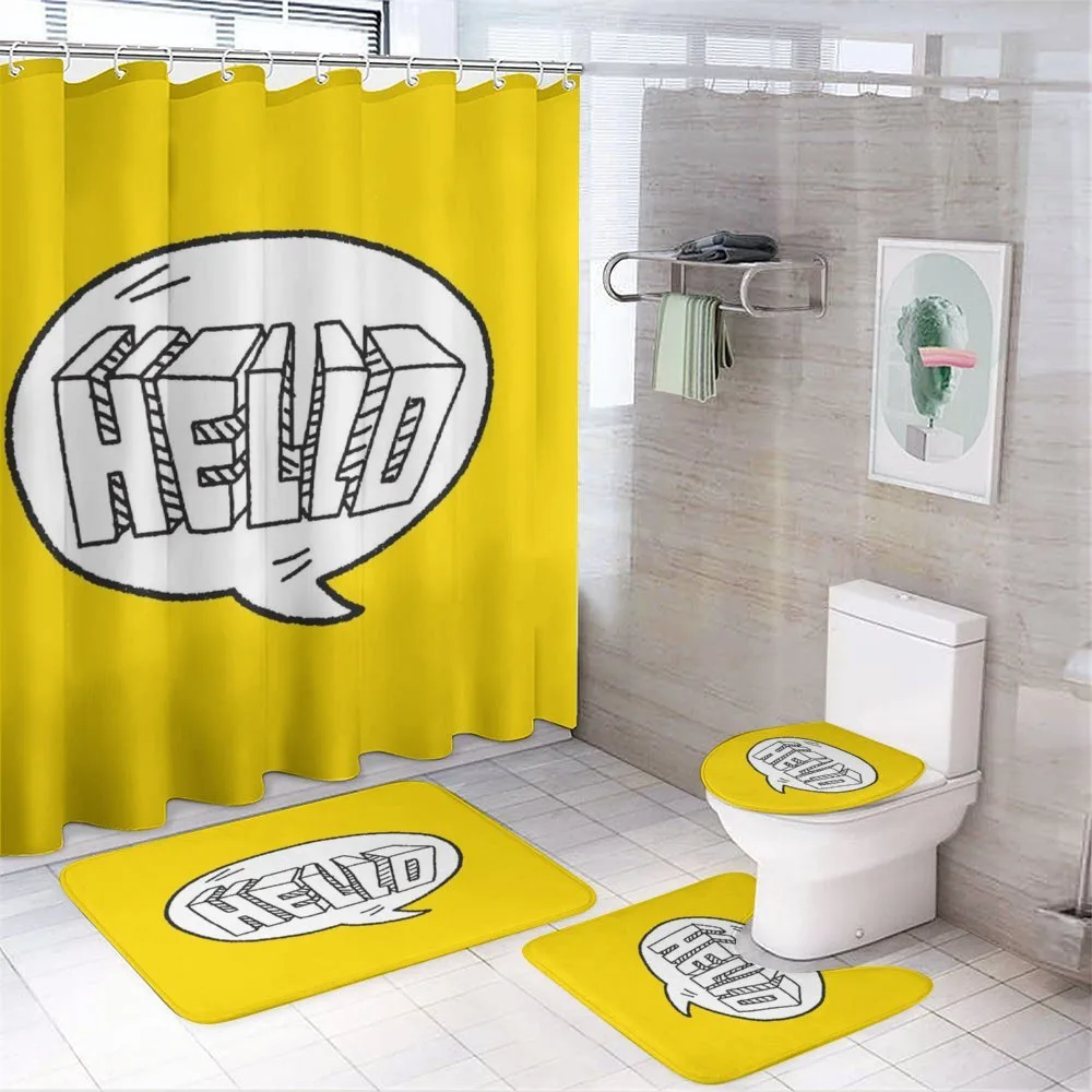 Speech Bubble on Yellow — 4-Piece Bathroom Set preview