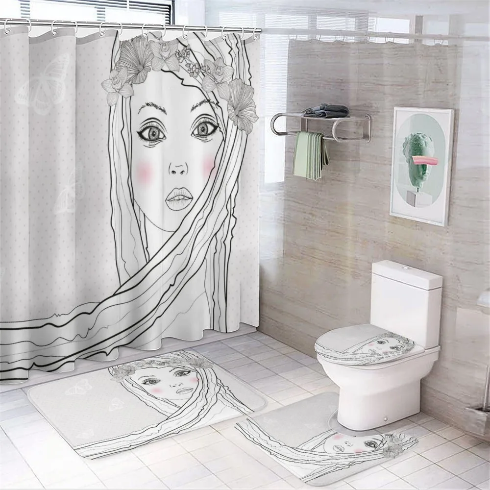 Girl with Floral Hair — 4-Piece Bathroom Set preview