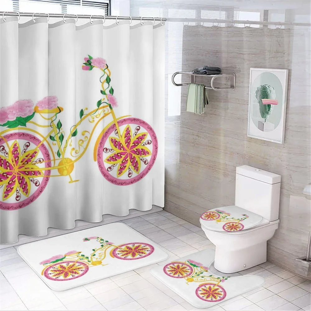 Pink Bike Floral Ornament — 4-Piece Bathroom Set preview