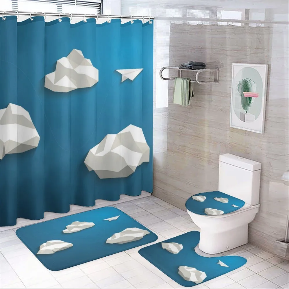 Plane Flying Between Polygons — 4-Piece Bathroom Set preview