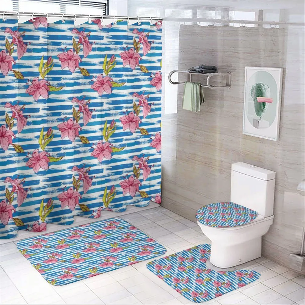 Lilies Striped Grunge — 4-Piece Bathroom Set preview