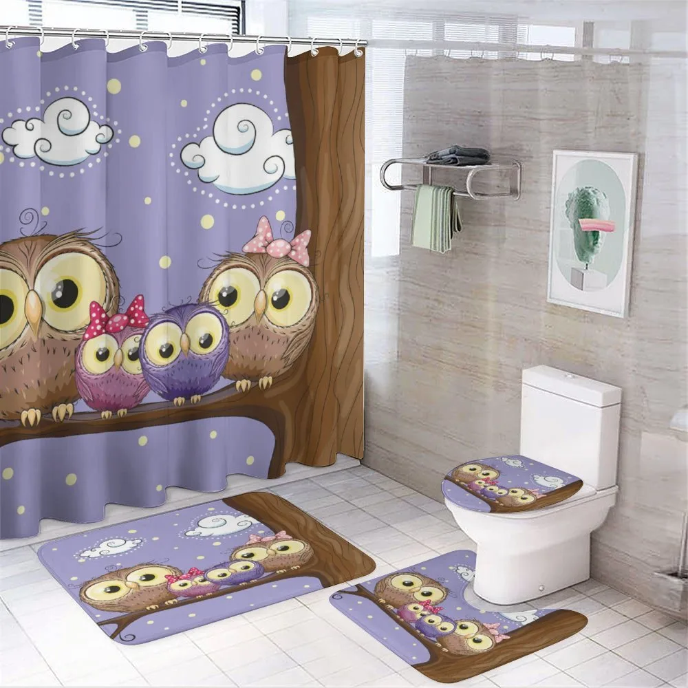 Cartoon Style Owl Family — 4-Piece Bathroom Set preview