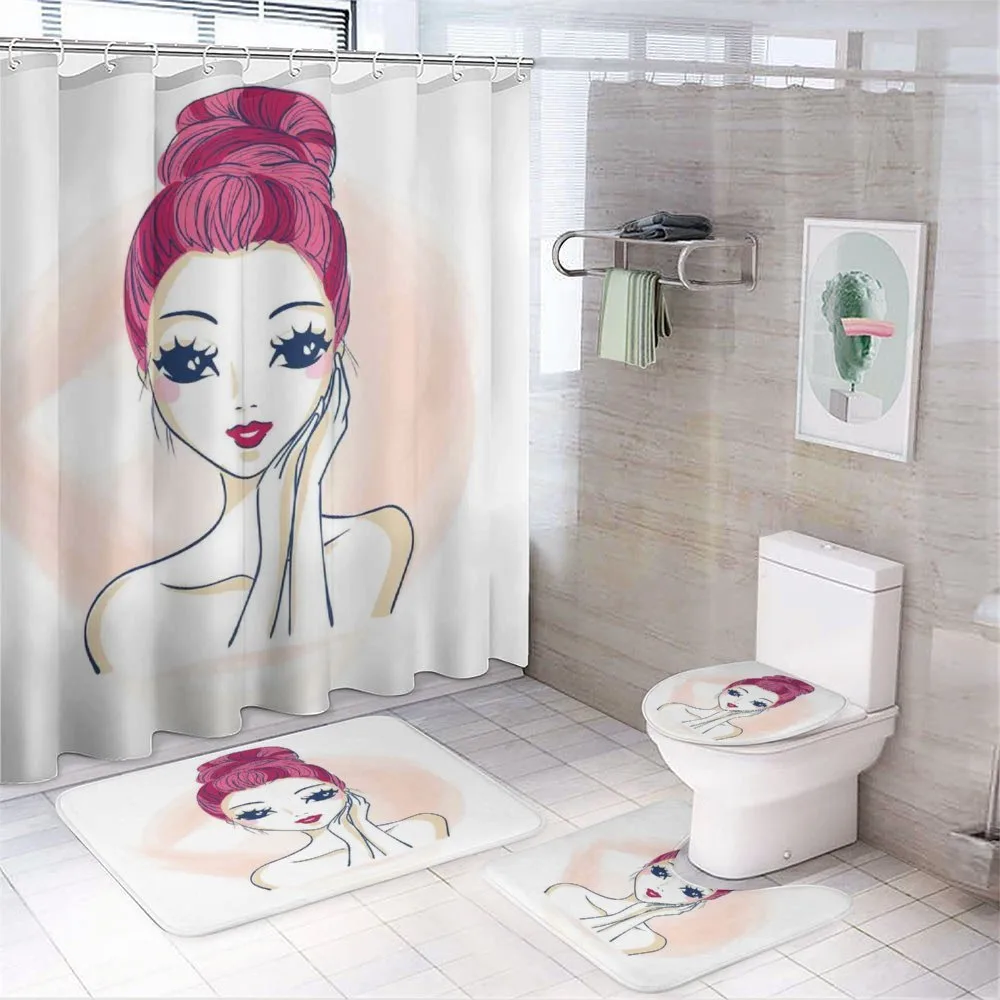 Pink Updo Bun Hairstyle 4-Piece Bathroom Set product video