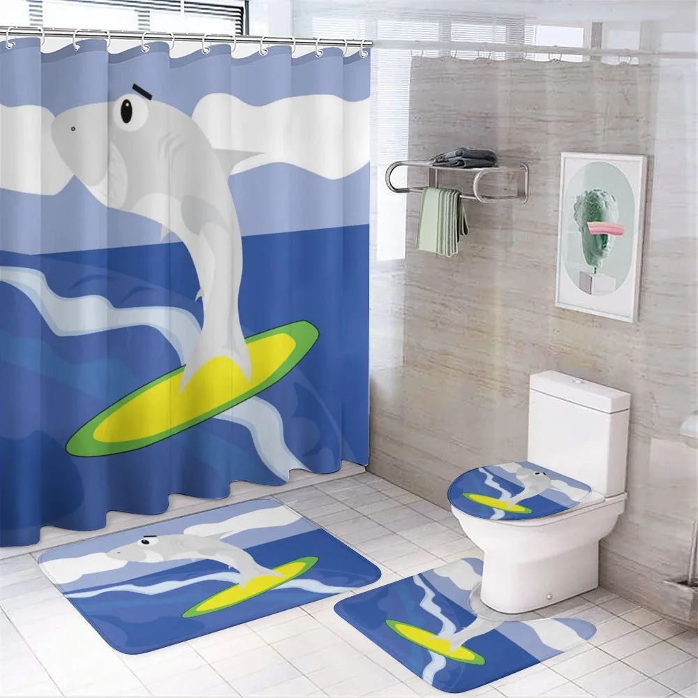 Shark Fish on a Surfboard — 4-Piece Bathroom Set preview