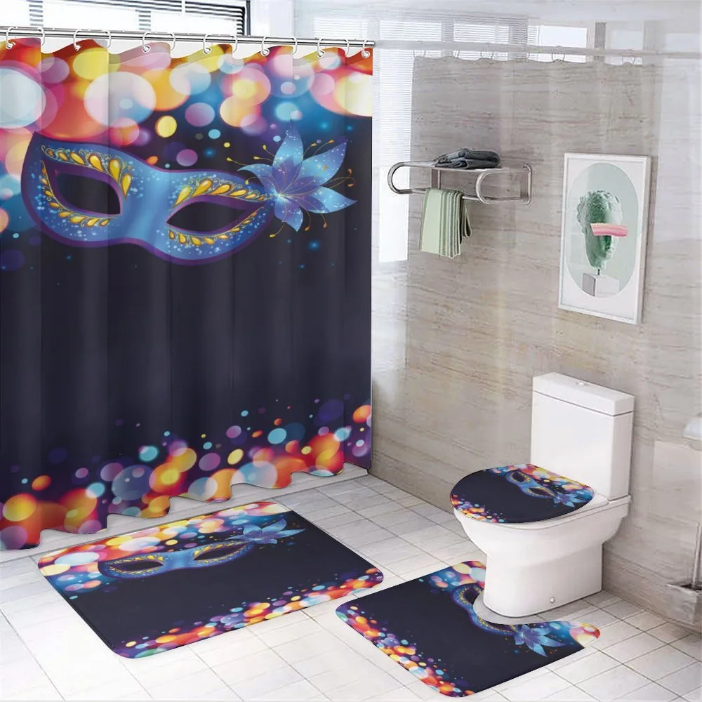 Vivid Blue Carnival Mask 4-Piece Bathroom Set product video