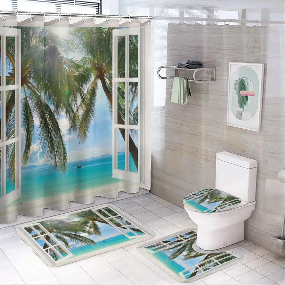 Window to the Exotic Beach — 4-Piece Bathroom Set preview