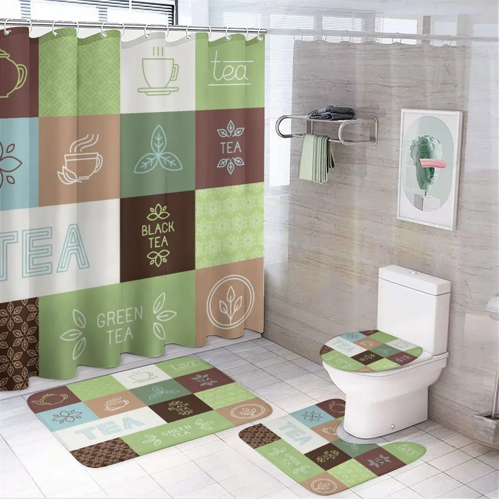 Checkered Tea Images — 4-Piece Bathroom Set preview