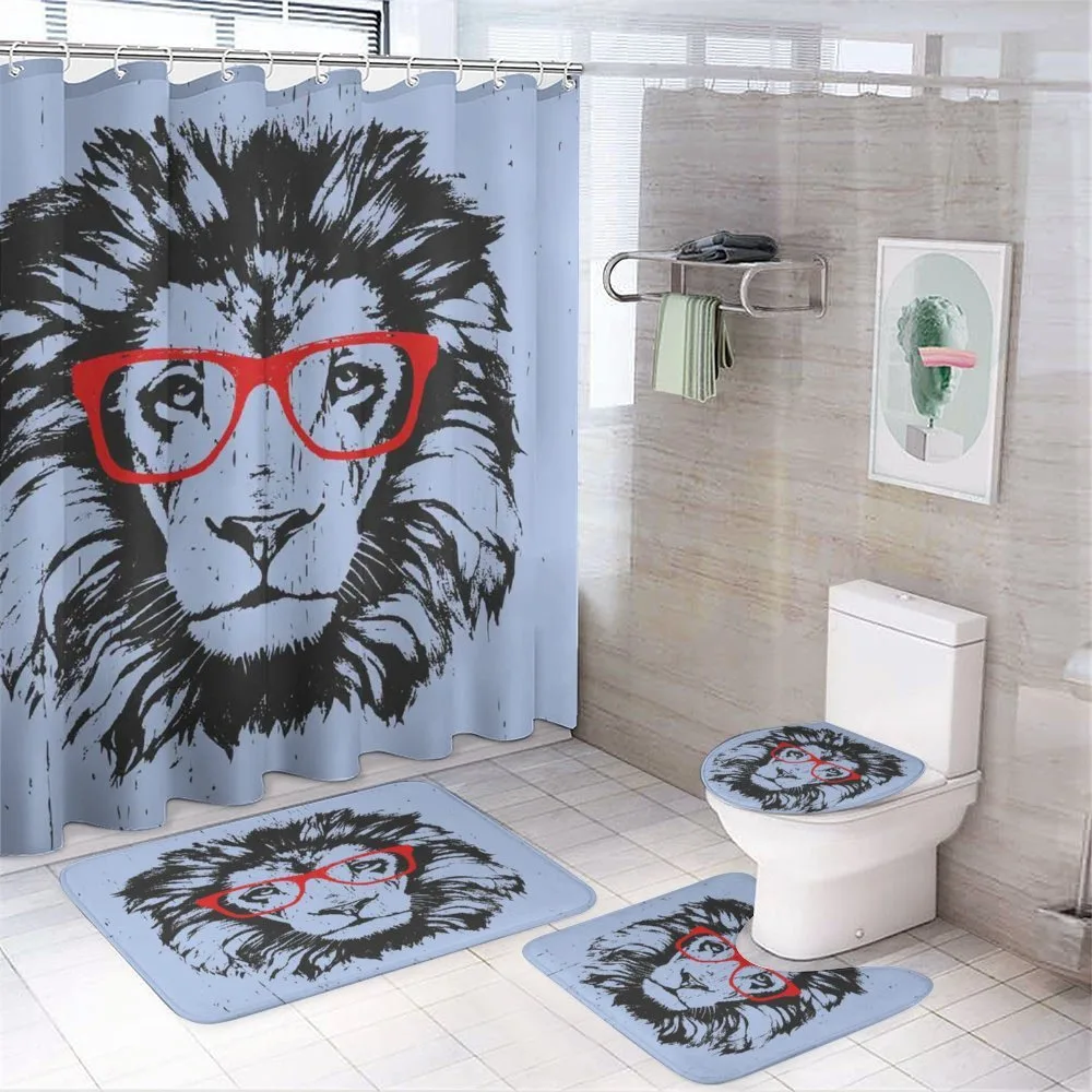 Lion and Hipster Glasses — 4-Piece Bathroom Set preview