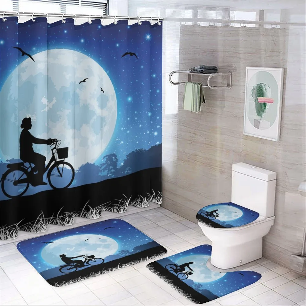Person Rides Bicycle Night — 4-Piece Bathroom Set preview