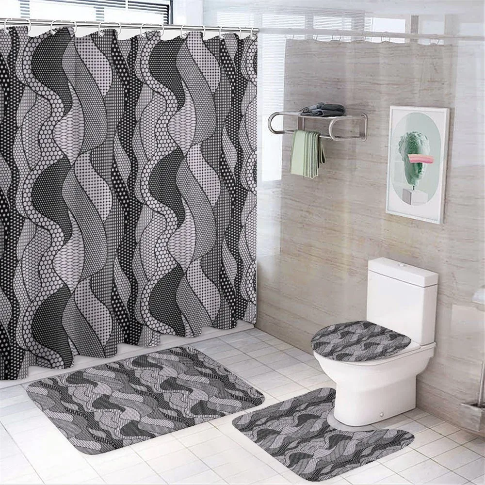 Abstract Waves Lines — 4-Piece Bathroom Set preview