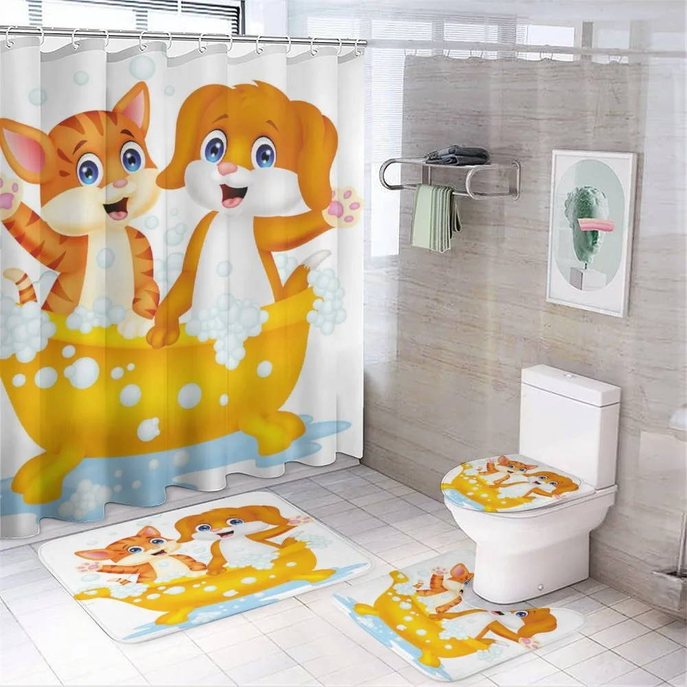 Cartoon Cat and Dog Bath — 4-Piece Bathroom Set preview