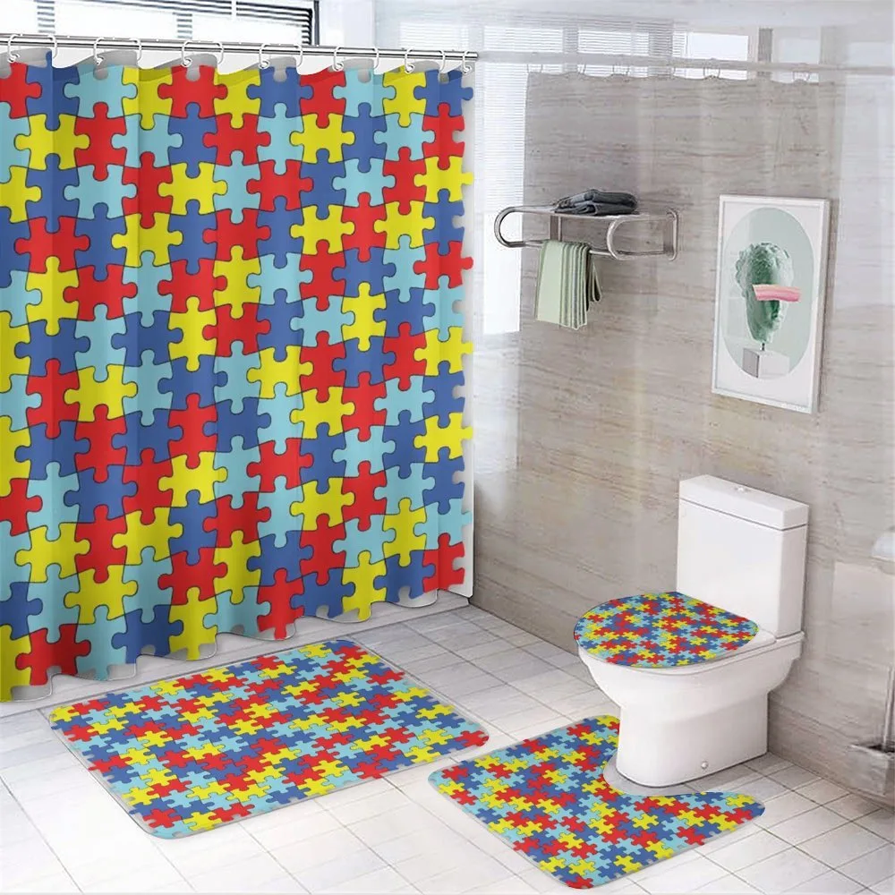 Colorful Puzzle Pieces — 4-Piece Bathroom Set preview