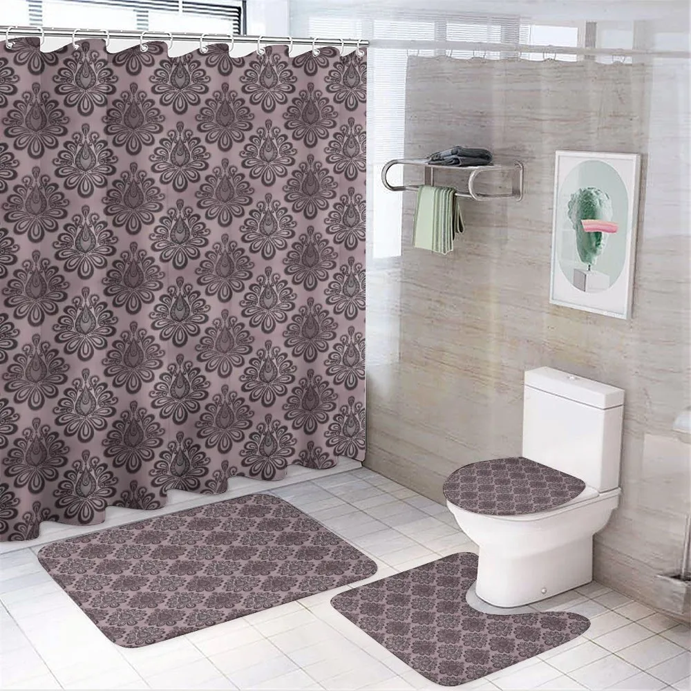 Damask Black Motifs — 4-Piece Bathroom Set preview