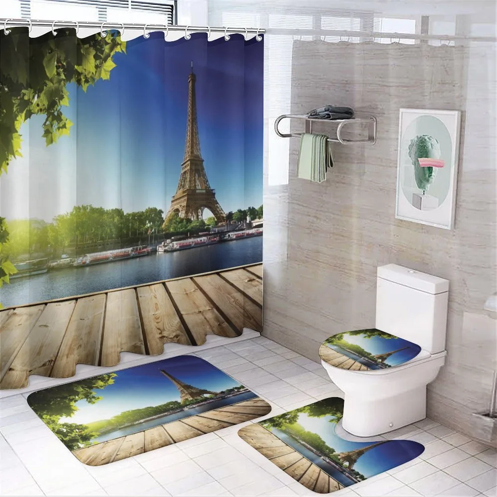Eiffel Tower Wood Pier Seine — 4-Piece Bathroom Set preview
