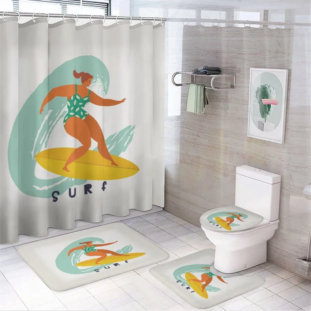 Woman Surfer on the Waves Art — 4-Piece Bathroom Set preview