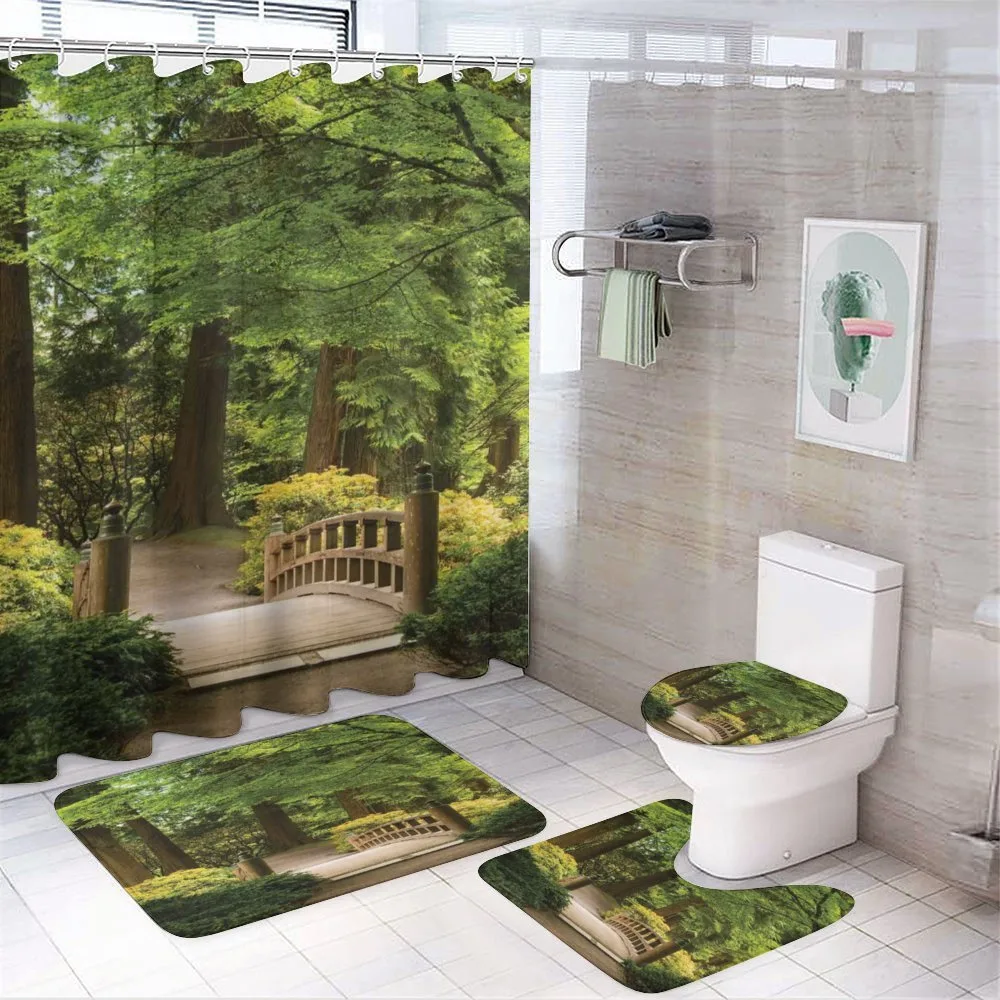 Wooden Bridge over Pond — 4-Piece Bathroom Set preview