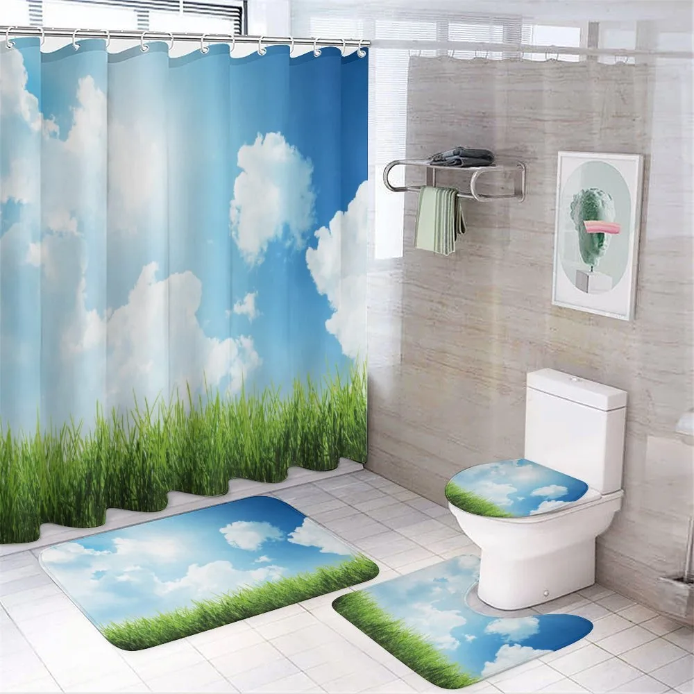 Sunny Day Grass Clouds 4-Piece Bathroom Set product video