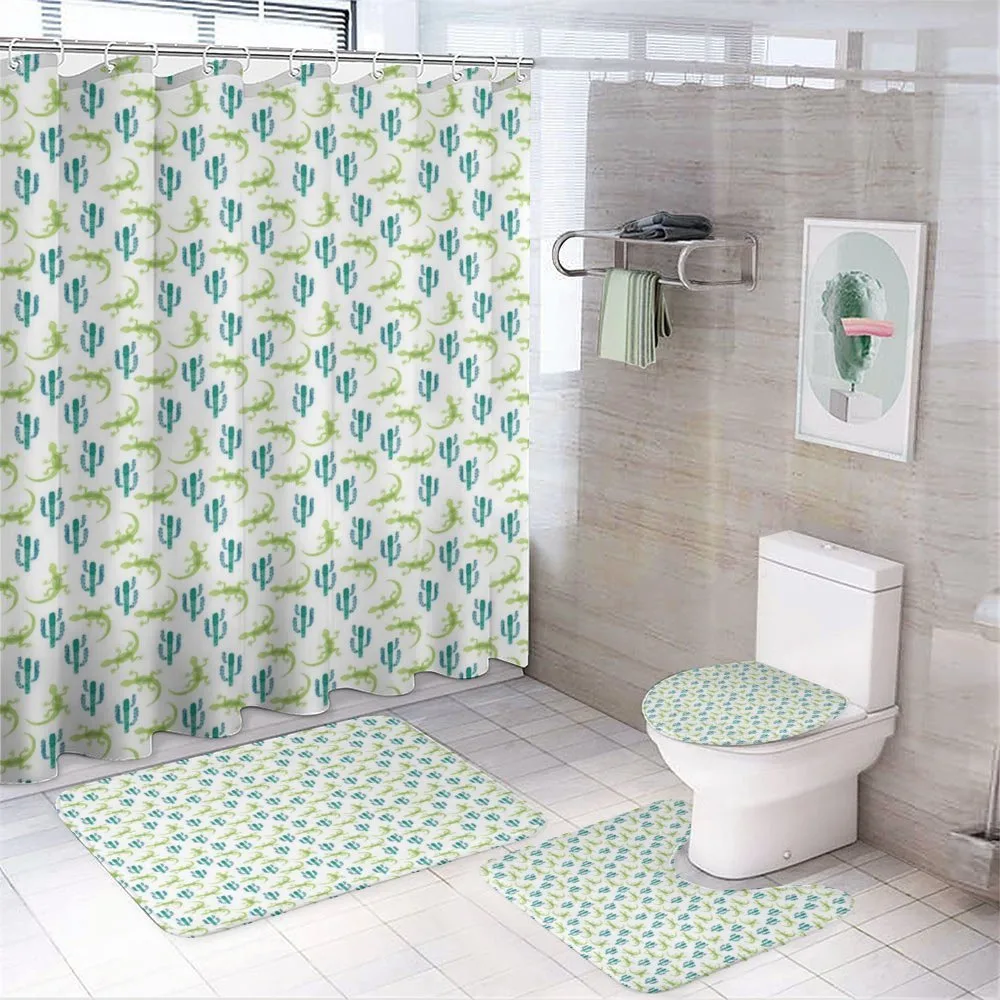 Watercolor Lizards and Cacti — 4-Piece Bathroom Set preview