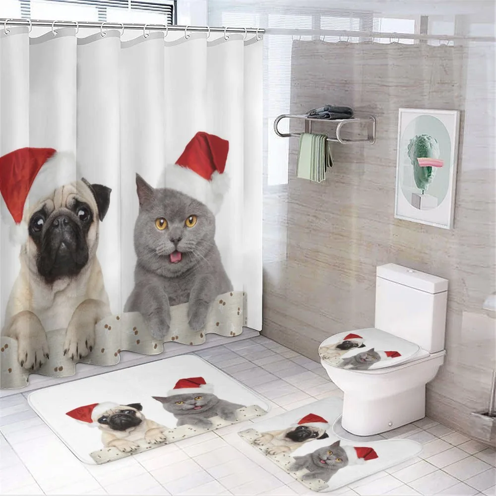 Christmas Themed Dog Photo — 4-Piece Bathroom Set preview