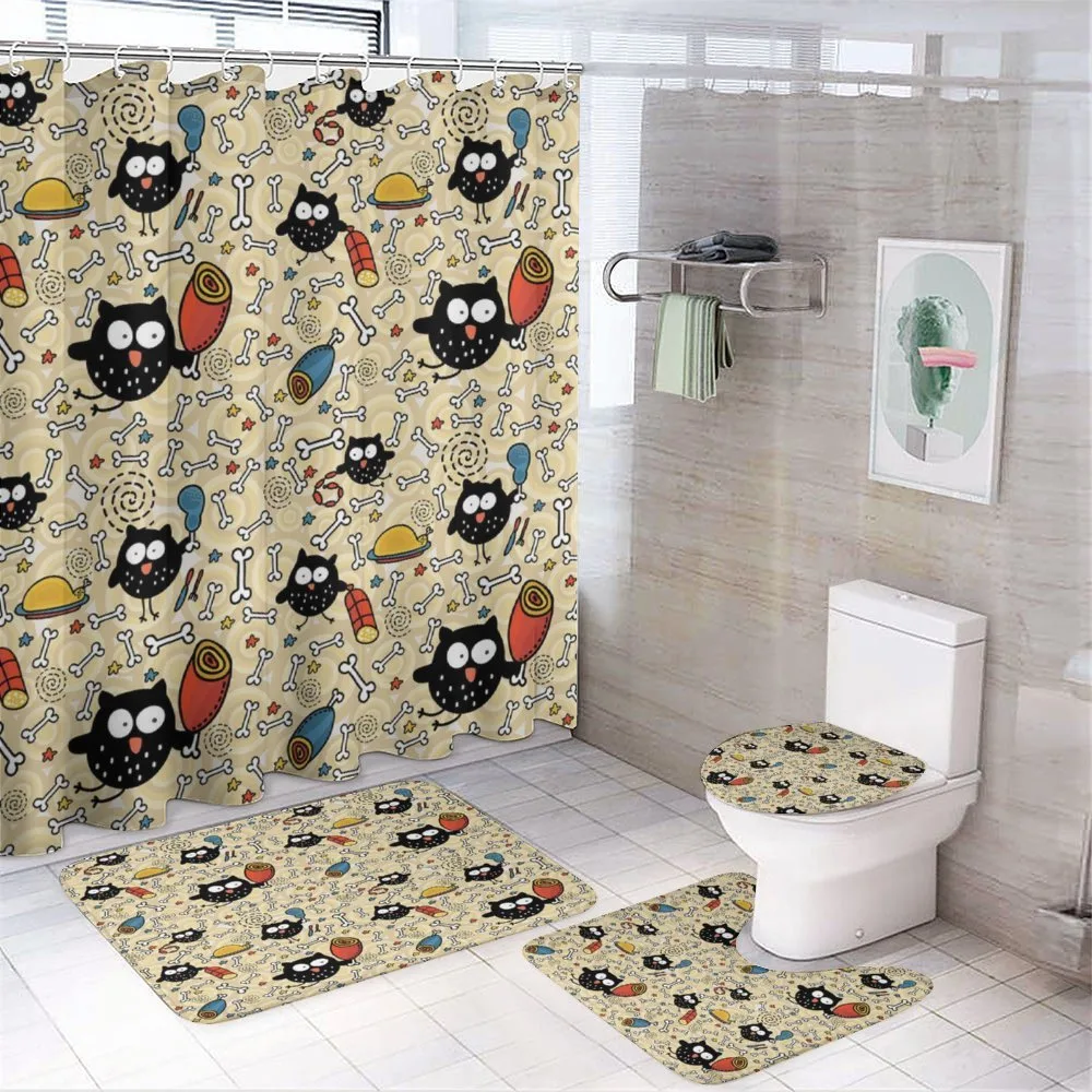 Hungry Owls Eating — 4-Piece Bathroom Set preview