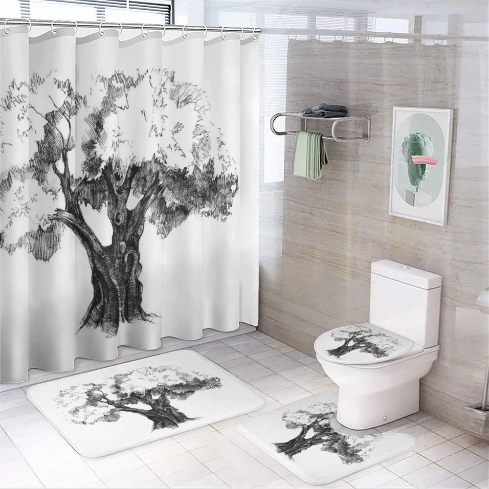 Olive Tree Retro Nature — 4-Piece Bathroom Set preview