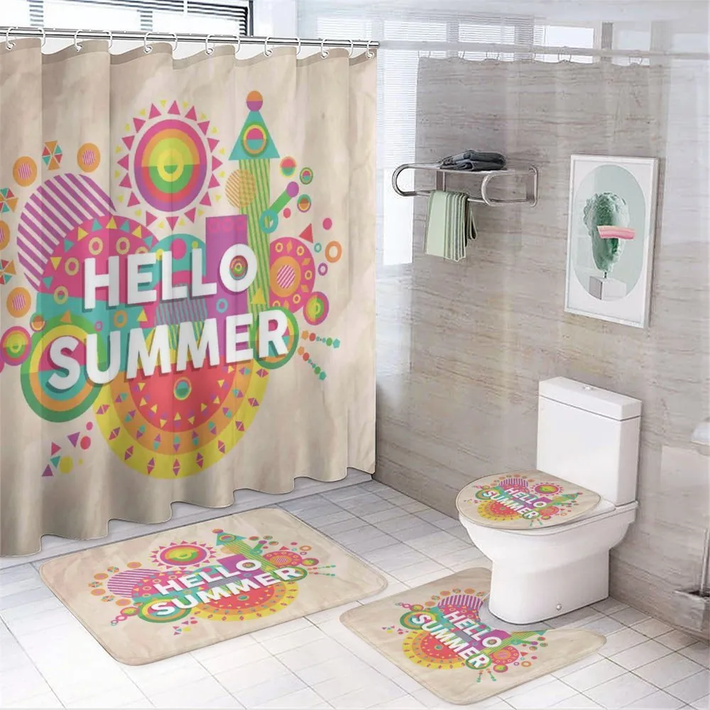 Hello Summer Typography 4-Piece Bathroom Set product video