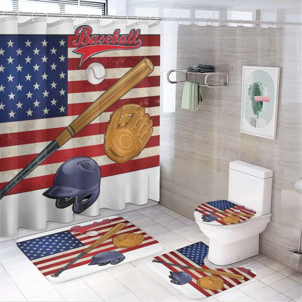 USA Flag and Baseball — 4-Piece Bathroom Set preview