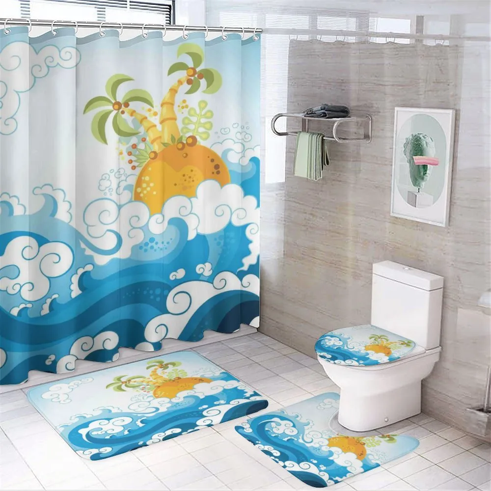 Waves and Exotic Palm Trees 4-Piece Bathroom Set product video