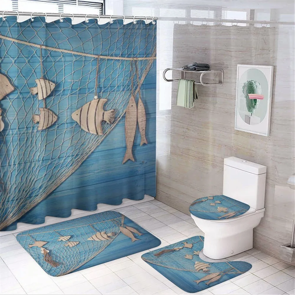 Wooden Fish Shell on Net — 4-Piece Bathroom Set preview