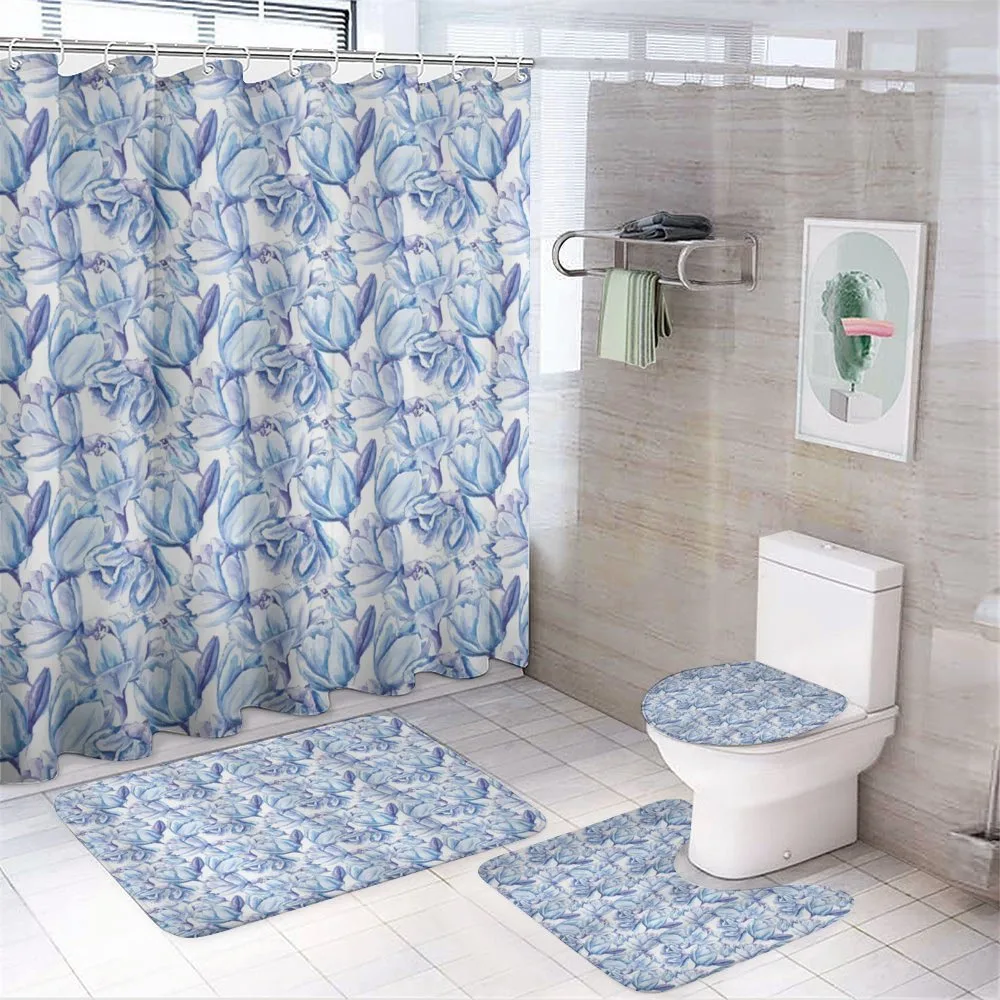 Monotone Watercolor Art Flowers — 4-Piece Bathroom Set preview
