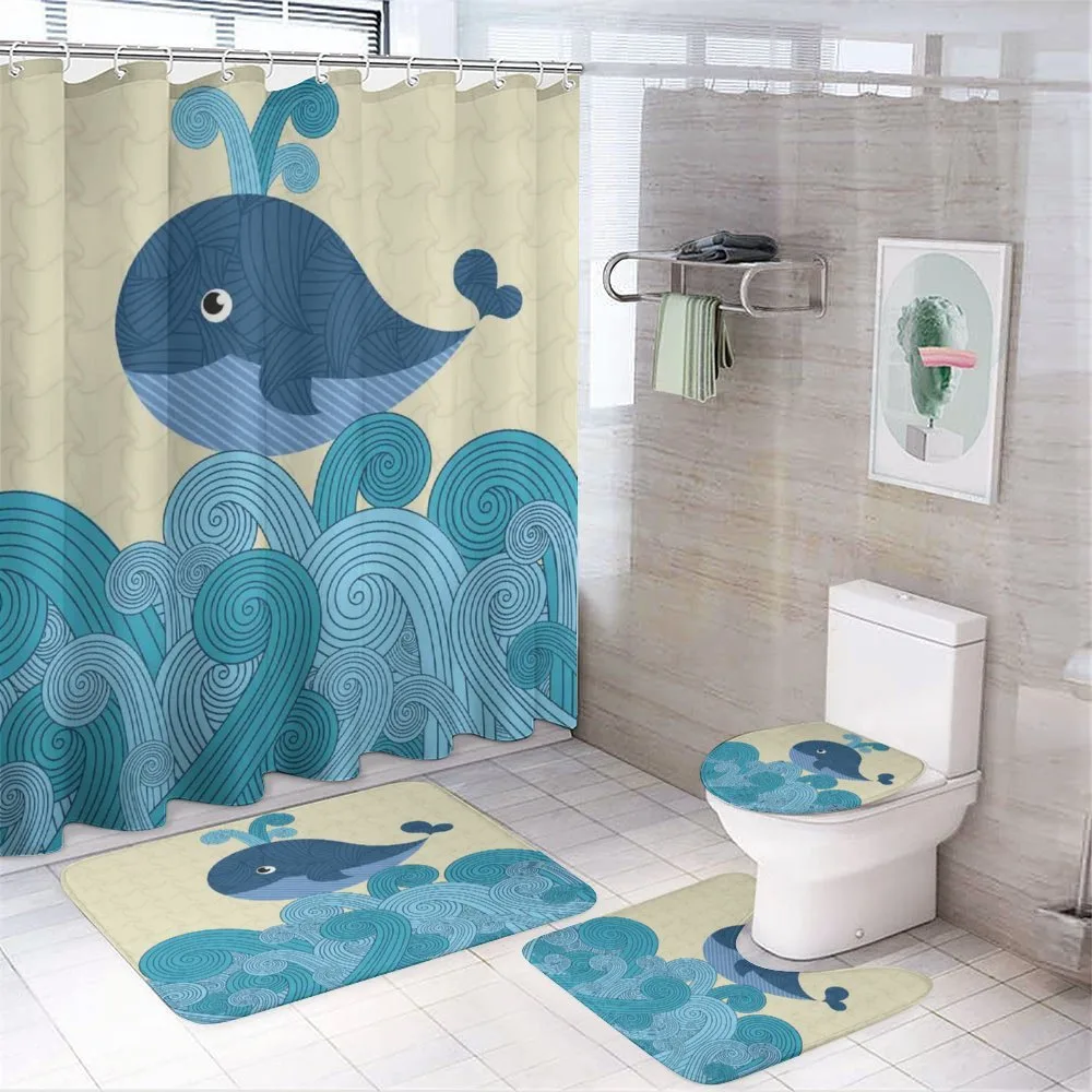 Smiley Whale and Lines — 4-Piece Bathroom Set preview
