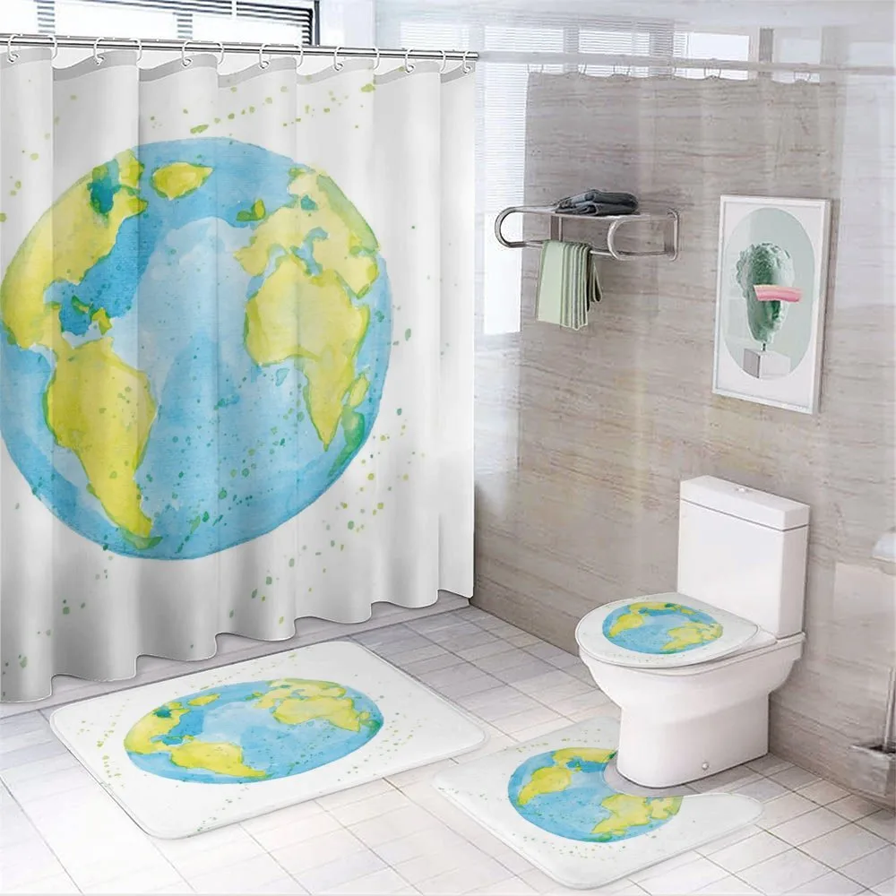 Watercolor Style Planet — 4-Piece Bathroom Set preview