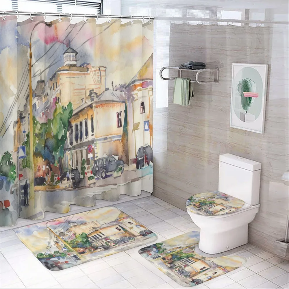City Street Watercolors — 4-Piece Bathroom Set preview