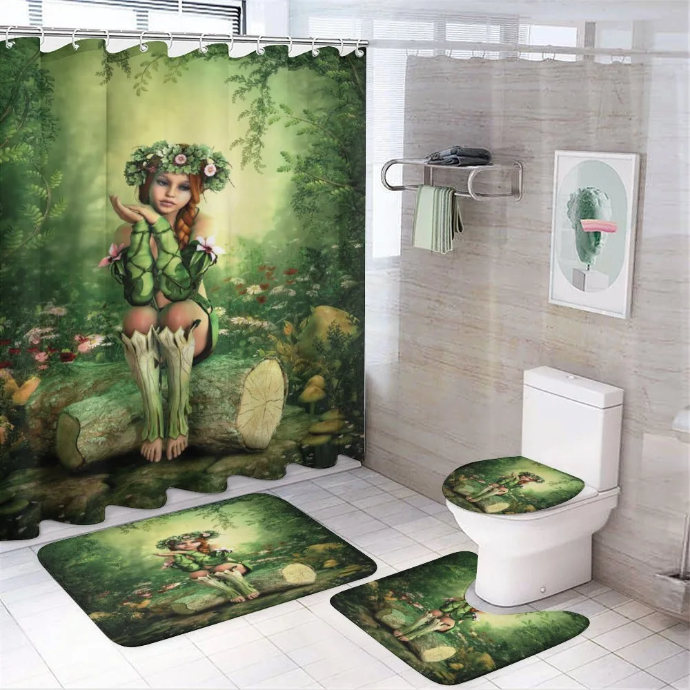 Elf Girl with Wreath Tree — 4-Piece Bathroom Set preview