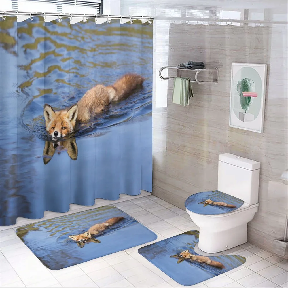 Fox Swimming in River — 4-Piece Bathroom Set preview