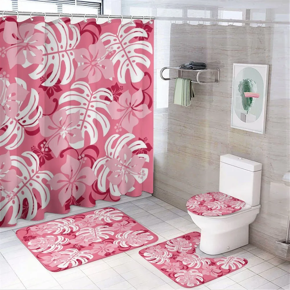 Monstera Leaves Blossoms 4-Piece Bathroom Set product video