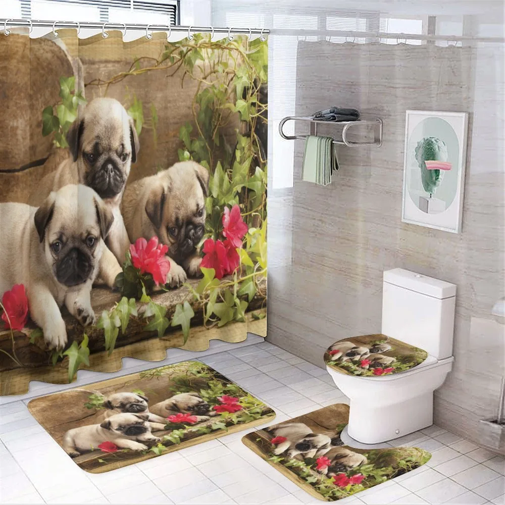 Sibling Puppies Flowers — 4-Piece Bathroom Set preview