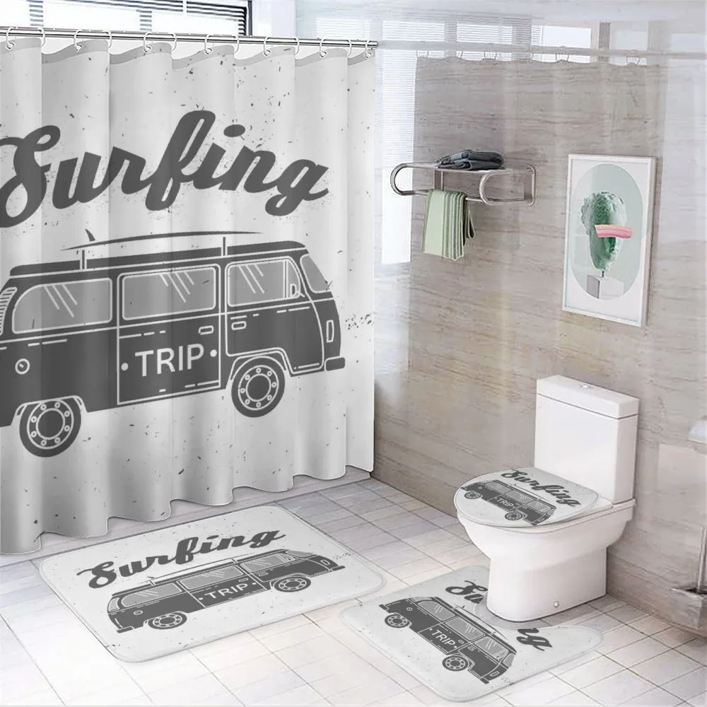 Vintage Van and Surfing Words — 4-Piece Bathroom Set preview