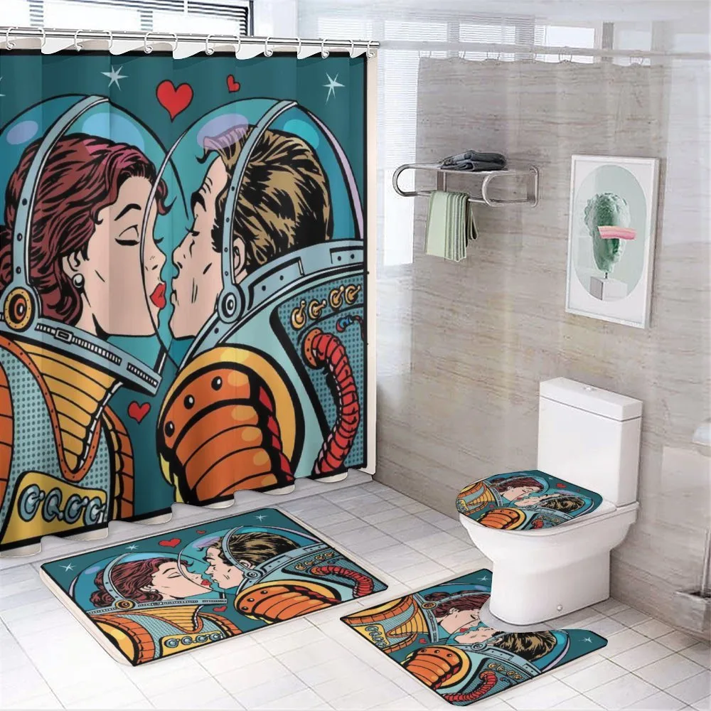 Cartoon Kiss in Space — 4-Piece Bathroom Set preview