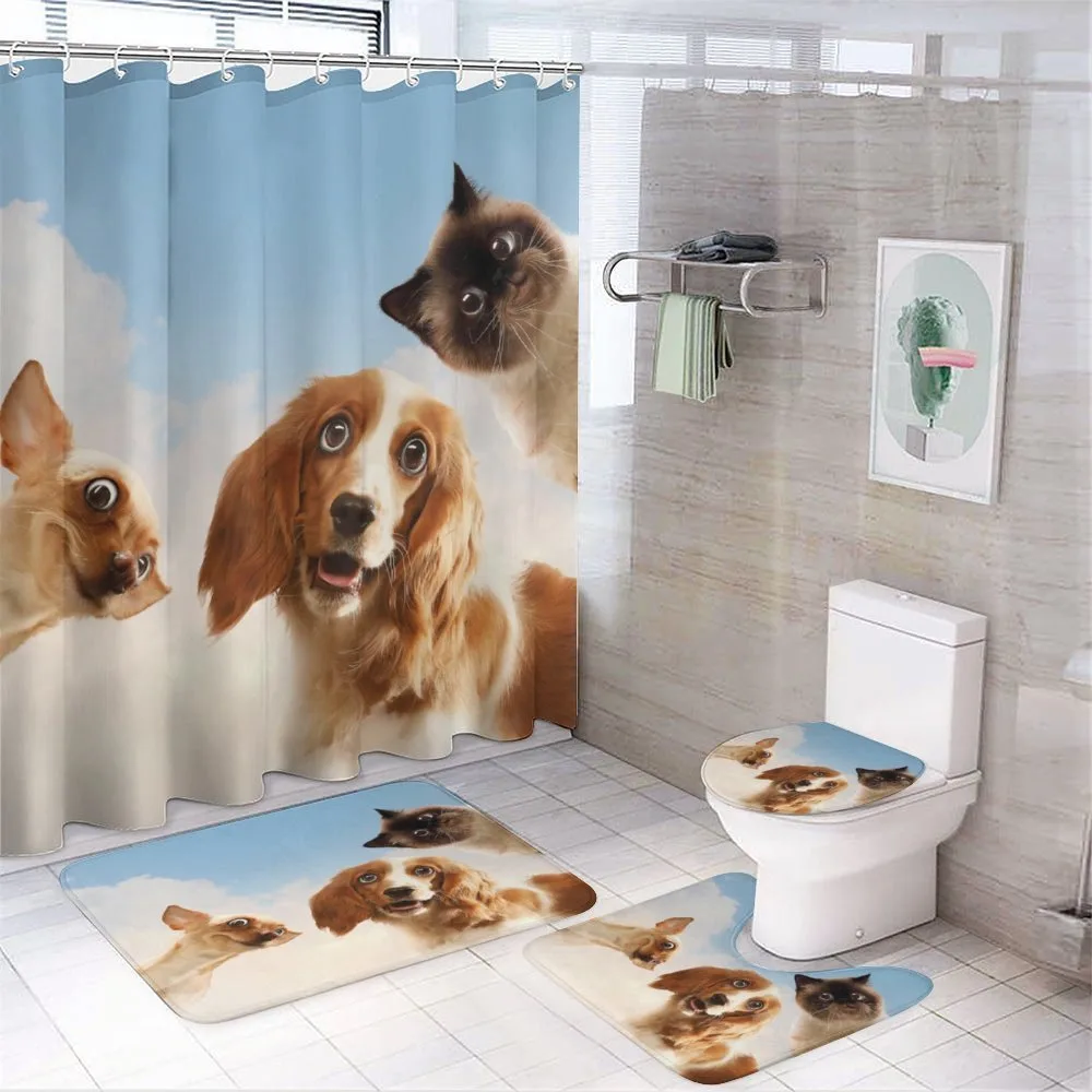 Cats Dogs in Sky Clouds — 4-Piece Bathroom Set preview
