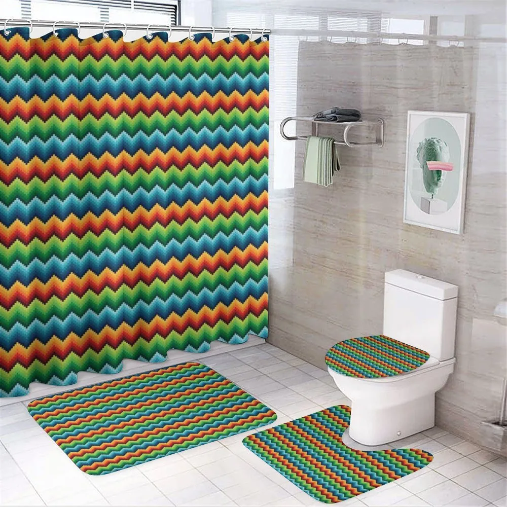 Pixel Art Zigzag Motifs — 4-Piece Bathroom Set preview