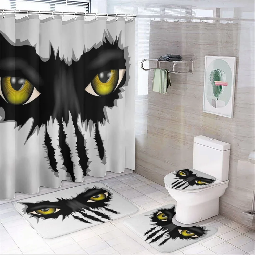 Evil Eyes Black Cat Danger — 4-Piece Bathroom Set preview